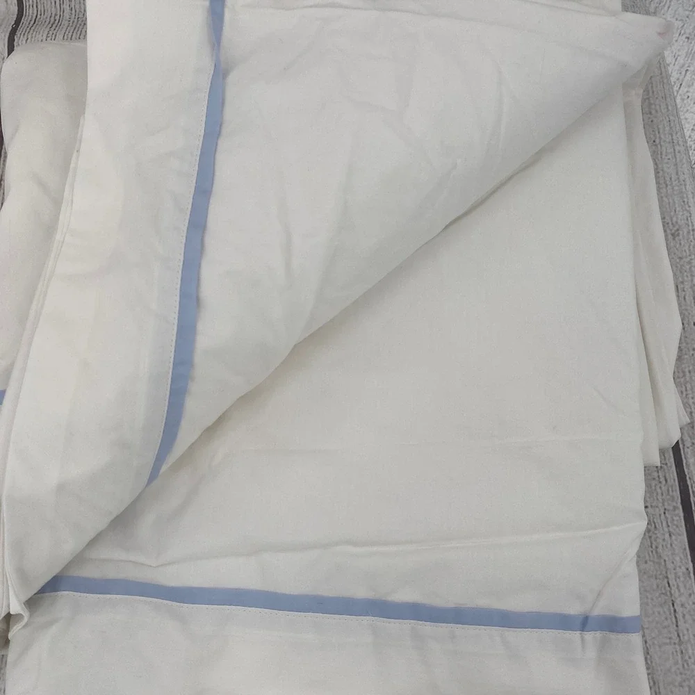 Ralph Lauren Palmer Duvet Cover KING White Sky Blue Ribbon Trim 100% Cotton